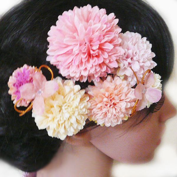 髪飾り 成人式 結婚式 卒業式 花 菊宴m 桃色 ピンク 振袖 袴 和装 着物(1)(2)拍卖