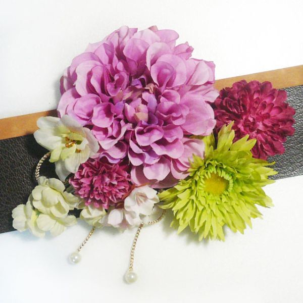 髪飾り 成人式 卒業式 結婚式 花 ダリアroとガーベラ他紐付 振袖 袴 浴衣 着物 和装 アートフラワー かんざし拍卖
