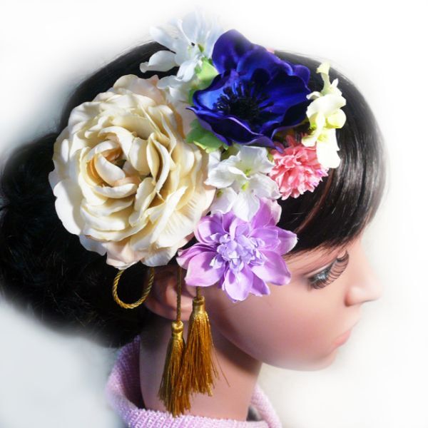 髪飾り 成人式 卒業式 結婚式 花 金鳳花とアネモネ他 クリーム 振袖 袴 浴衣 和装 着物(1)(2)拍卖