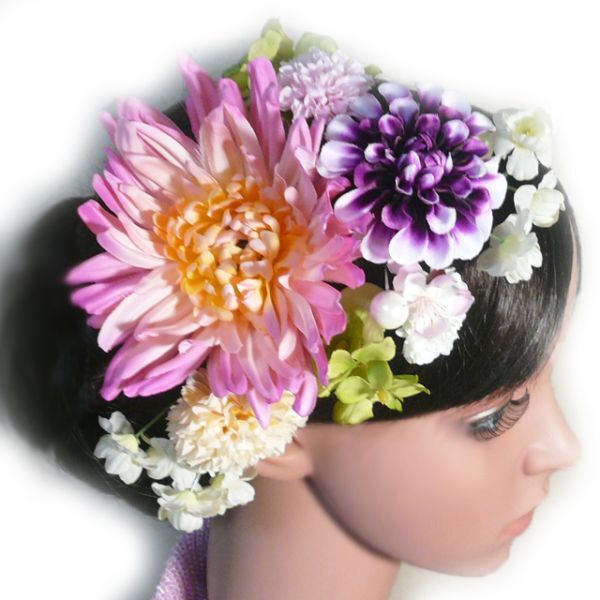 髪飾り 成人式 卒業式 結婚式 花 大輪の菊 ピンク 振袖 袴 浴衣 和装 着物 マム かんざし(1)(2)拍卖