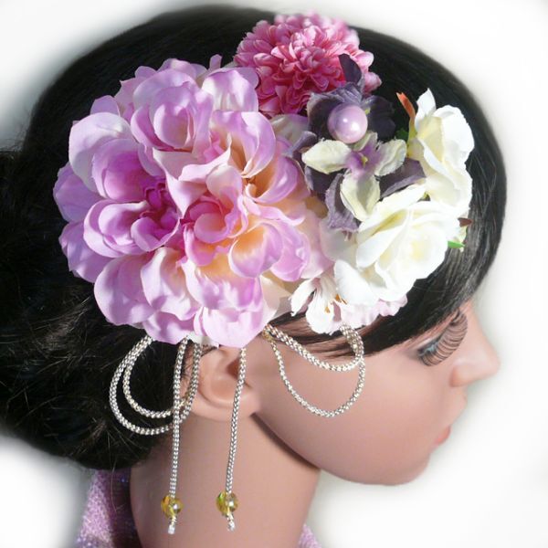 髪飾り 成人式 卒業式 結婚式 花 ダリアcpとミニバラ桜他 ピンク 振袖 袴 浴衣 和装 着物 かんざし(1)(2)拍卖