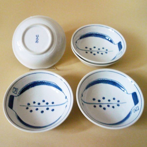 和食器 深皿 陶器 5個 ひらめ 魚柄 小鉢 中鉢 銘々皿 レトロ 長期保管品(F31)拍卖