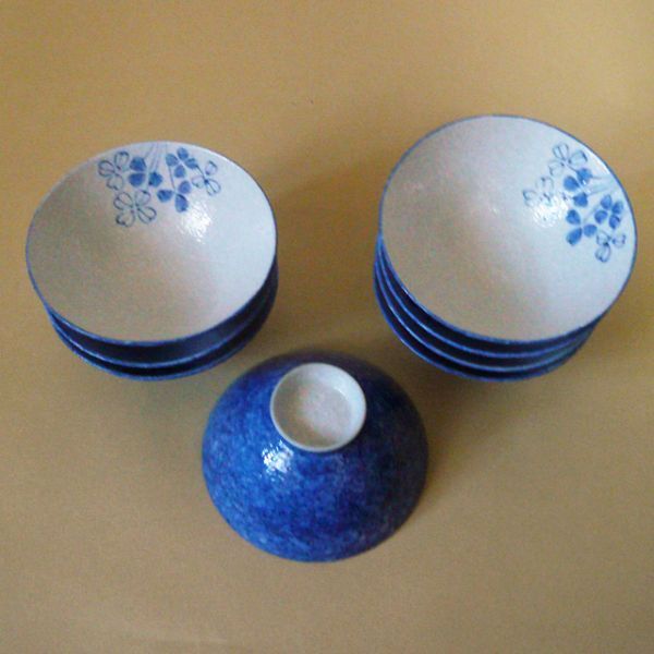 和食器 茶碗8個組 花青 陶器 昭和レトロ 長期保管 まとめ売り(F21)拍卖
