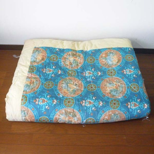 掛布団 シングル 和式 昔ながら ブルー クリームイエロー (T10) ▽拍卖