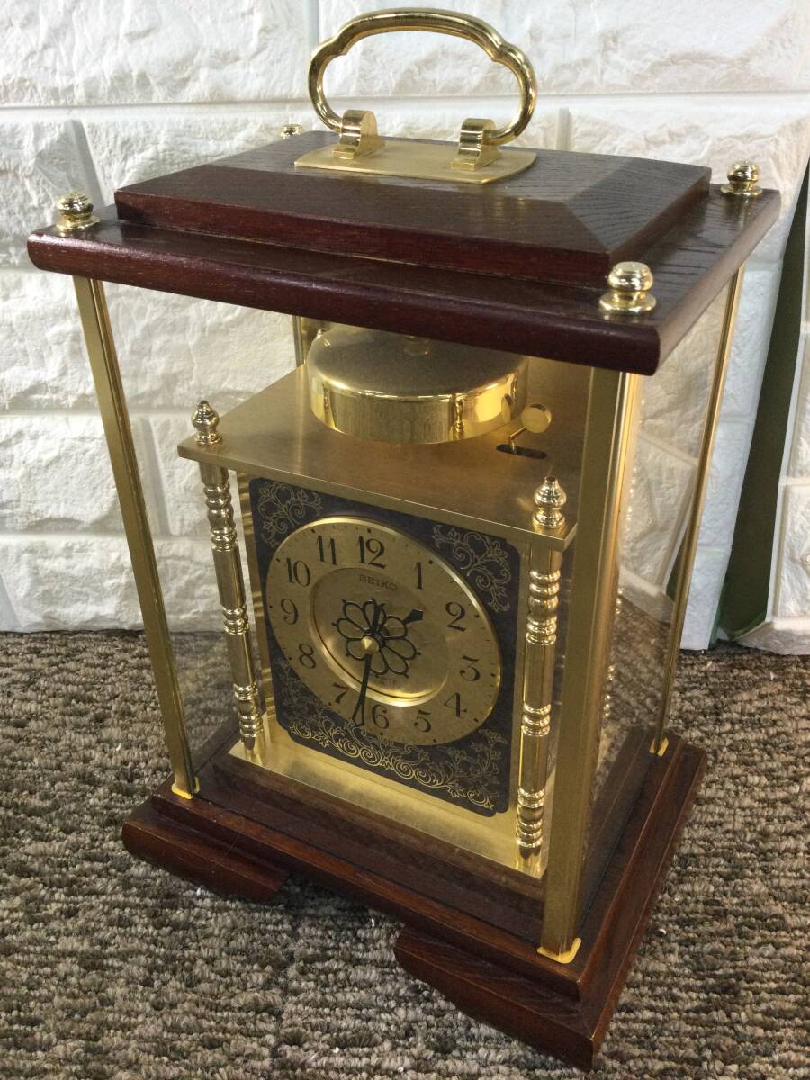 【844】SEIKO セイコー 置時計 QY352G 時打ち時計 アナログ 電池式 置き時計 当時物 時計 ジャンク品拍卖
