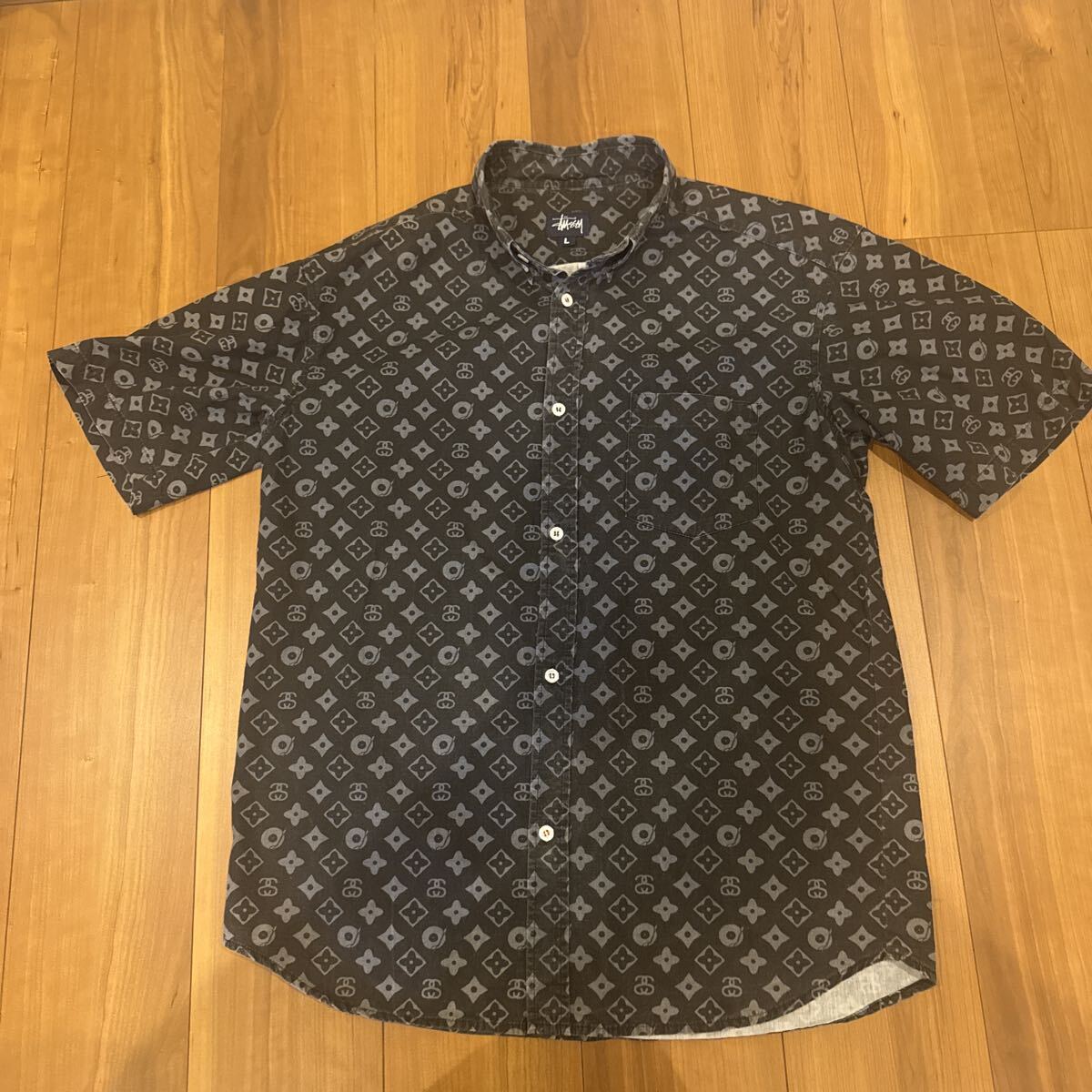 STUSSY ルイヴィトン柄 ボタンダウン 半袖シャツ L ステューシー ヴィンテージ拍卖