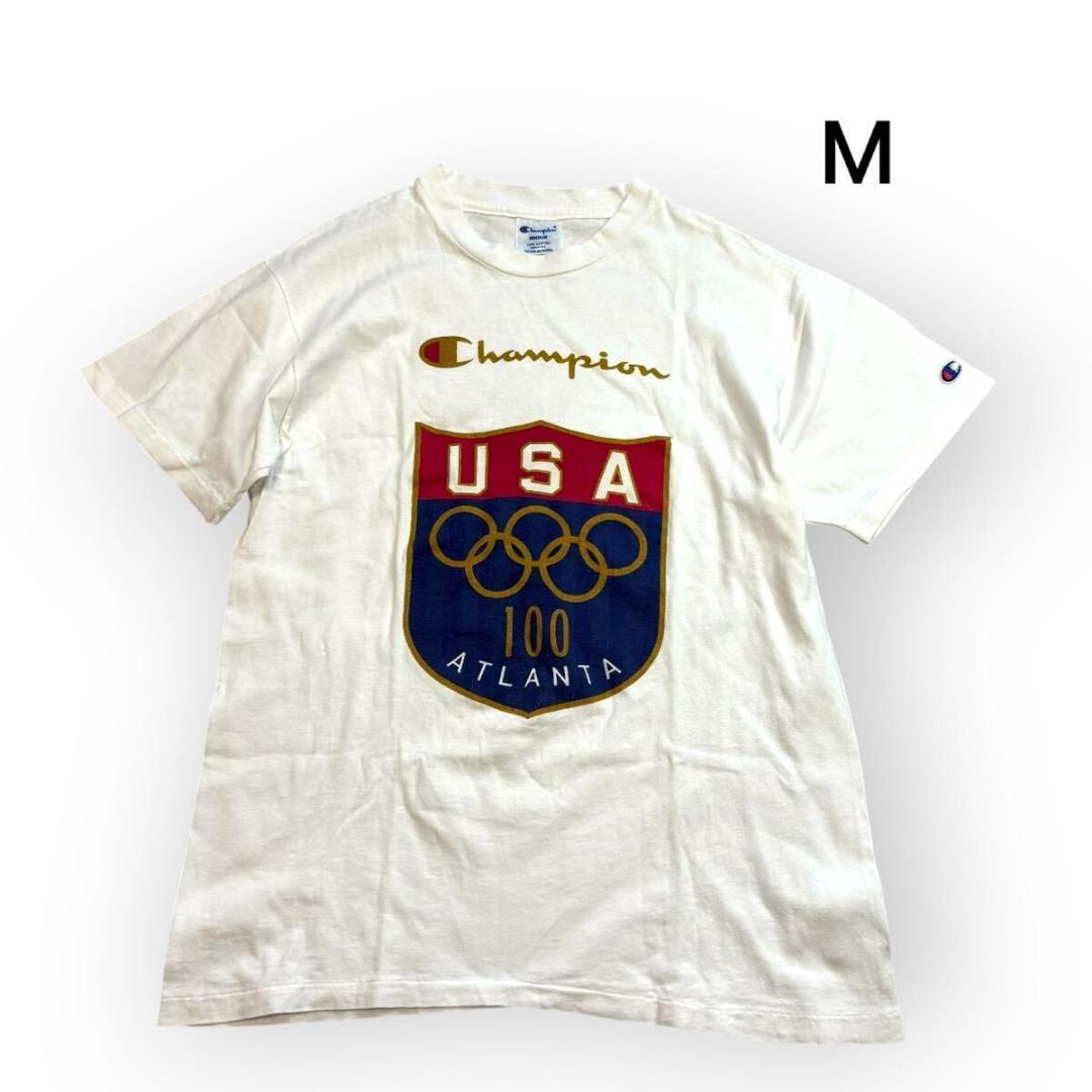 champion チャンピオン 半袖Tシャツ ホワイト USA製 アトランタオリンピック コットン100% メンズM 白拍卖