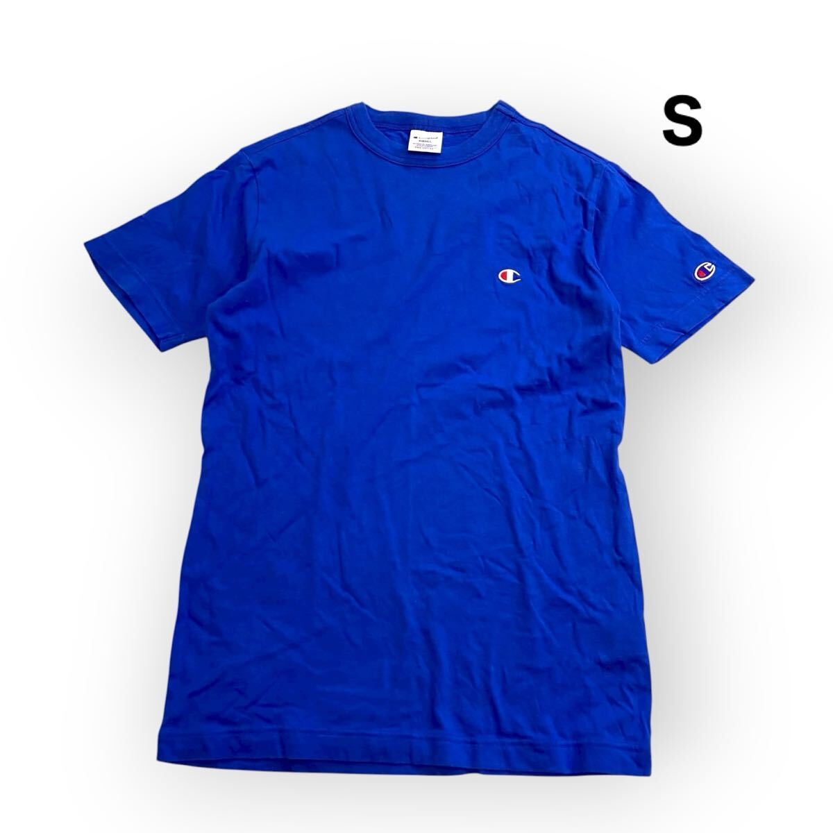 Champion チャンピオン ブルー 半袖Tシャツ トップス 青 綿100% 定番 ワンポイントロゴ刺繍 ショートスリーブTシャツ ベーシック メンズS拍卖