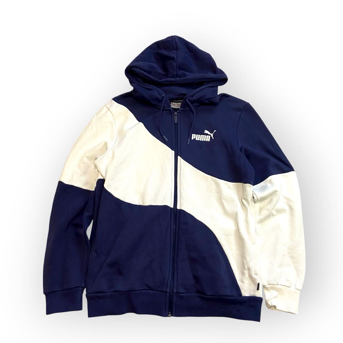 PUMA プーマ ネイビー トラックジャケット ジップアップパーカー ジャージ 裏起毛 レディースメンズM拍卖