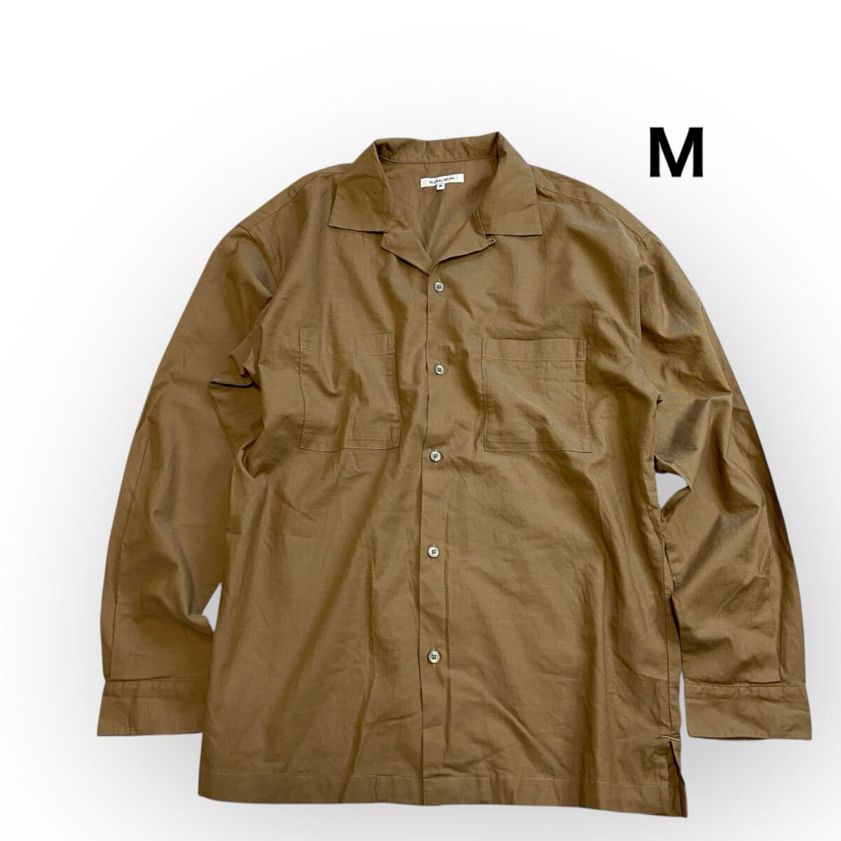 GLOBAL WORK グローバルワーク 長袖 オープンカラー 開襟 シャツ ベージュ メンズM拍卖