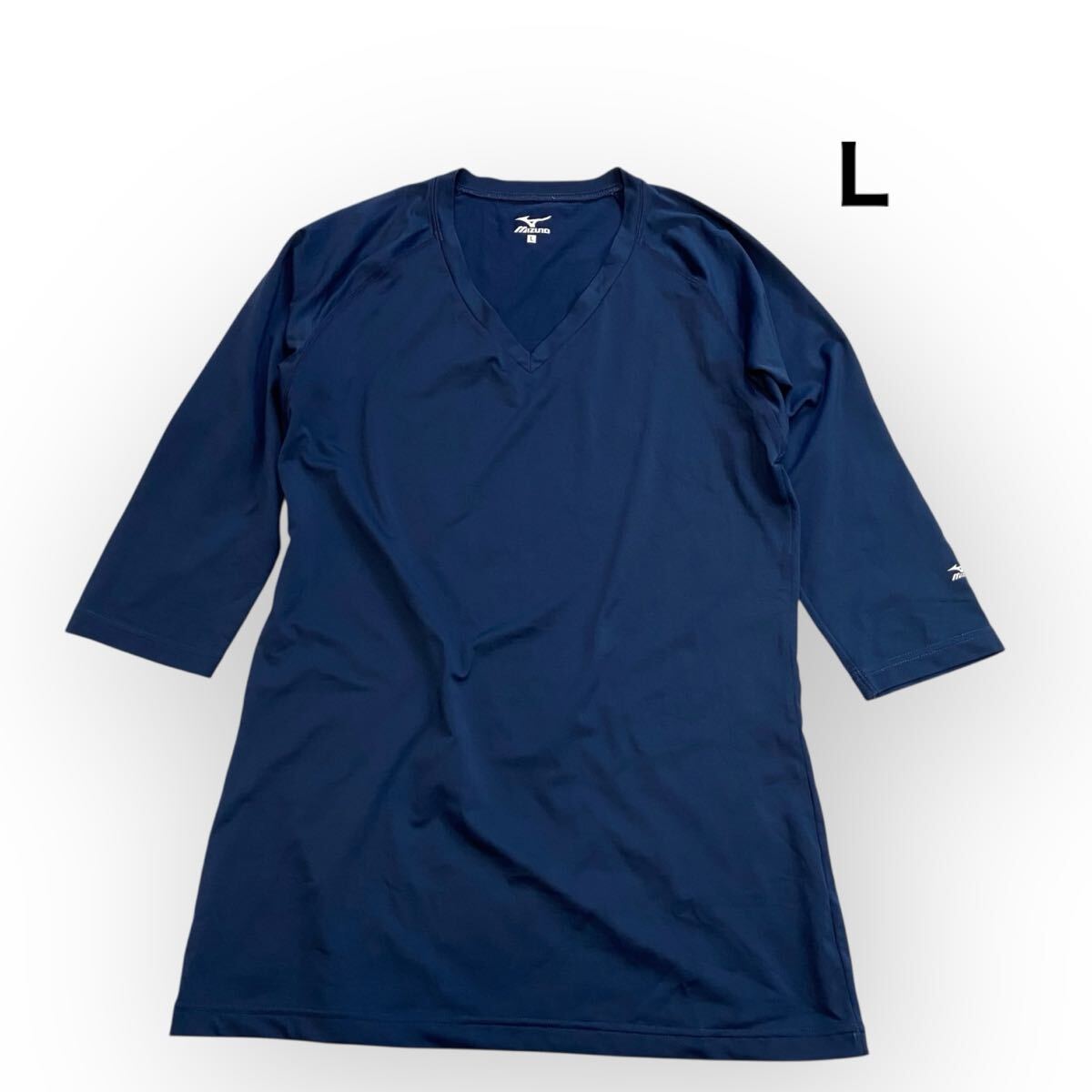 MIZUNO ミズノ Vネック アンダー シャツ インナー チトセ メンズL ネイビー Tシャツ アンダーウェア 5分袖拍卖