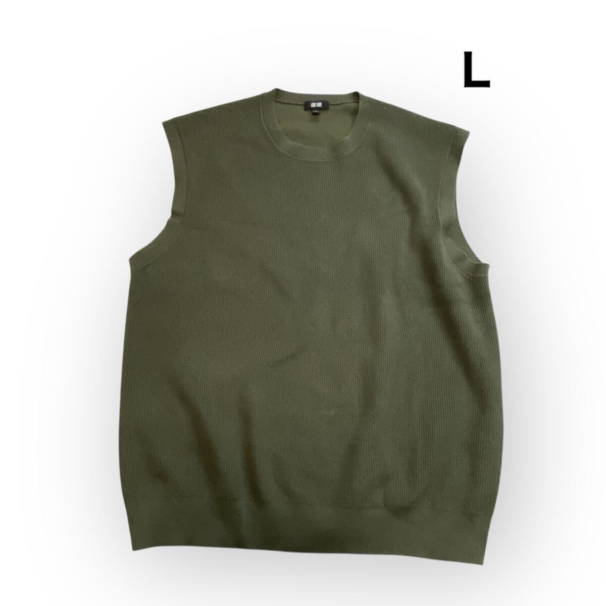 UNIQLO ユニクロ ウォッシャブルオーバーサイズニットベスト オリーブ色 レディースメンズL ベスト拍卖