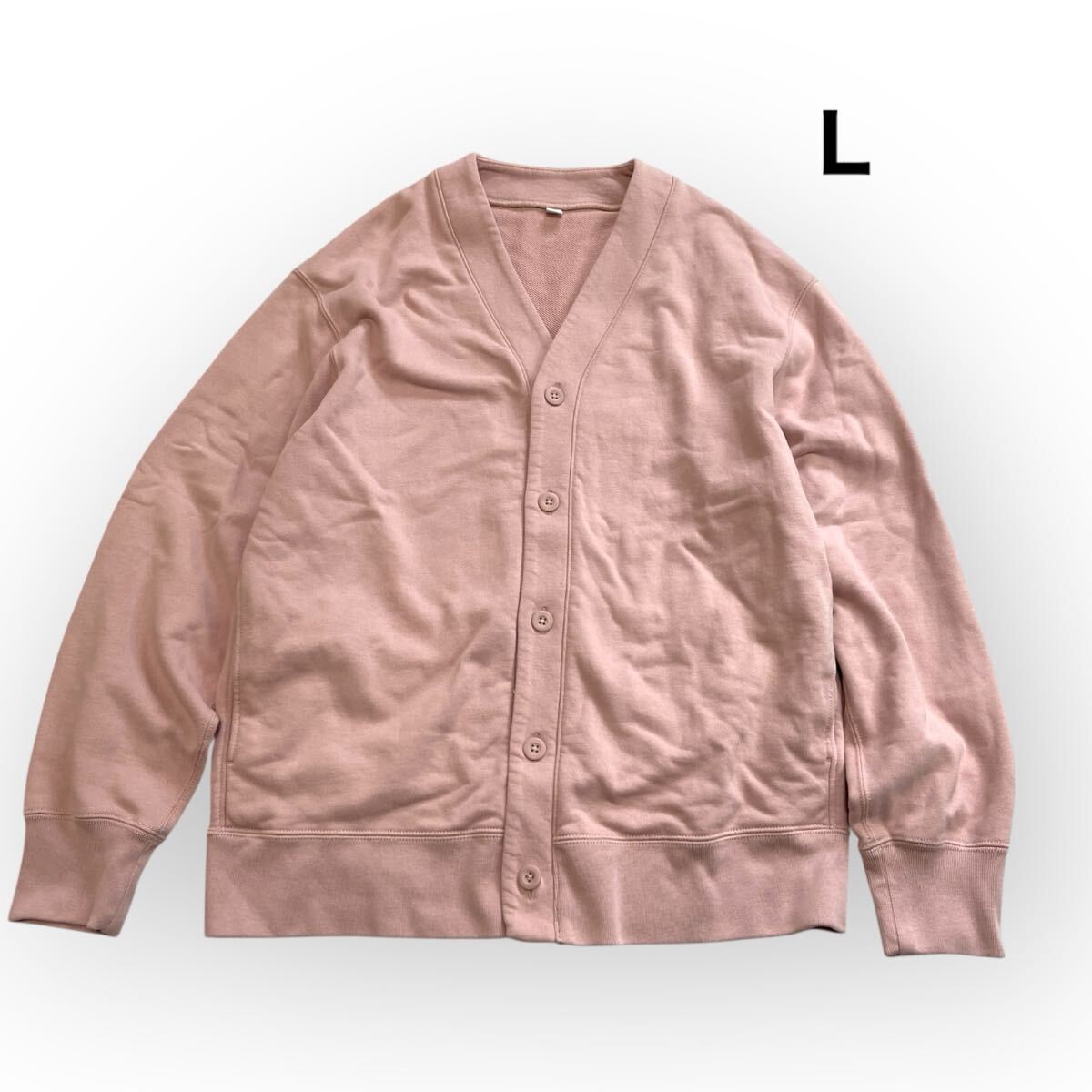UNIQLO ユニクロ スウェットカーディガン 長袖 くすみピンク レディースメンズL 綿100%拍卖