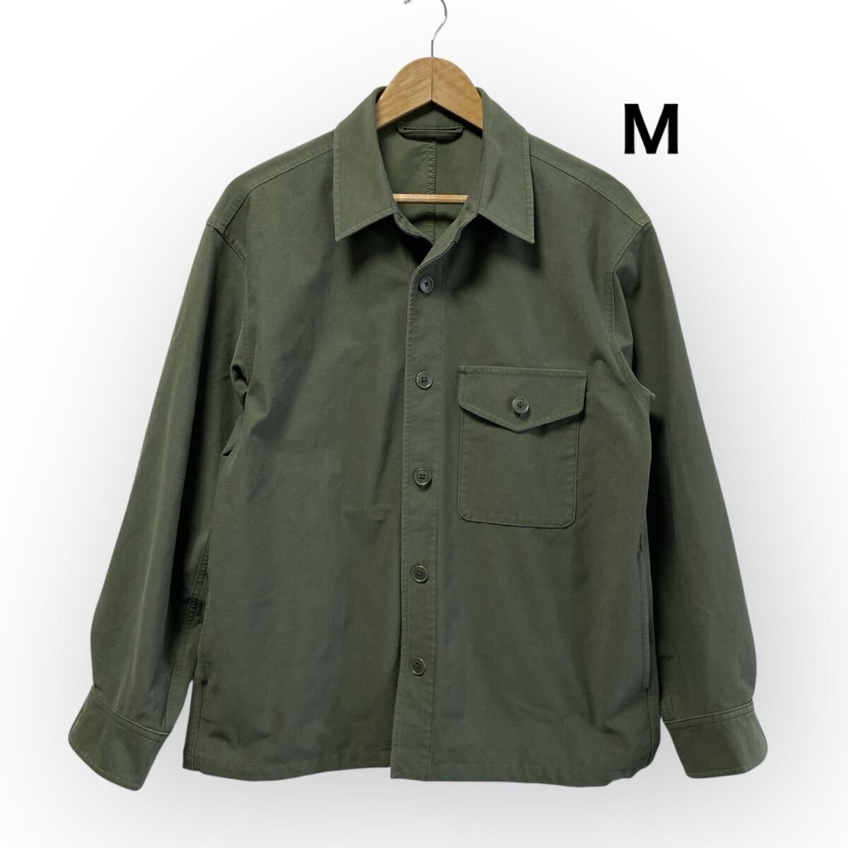 UNIQLO ユニクロ オーバーシャツジャケット オリーブ カーキ 上着 ストレッチ レディースメンズM 長袖シャツ拍卖
