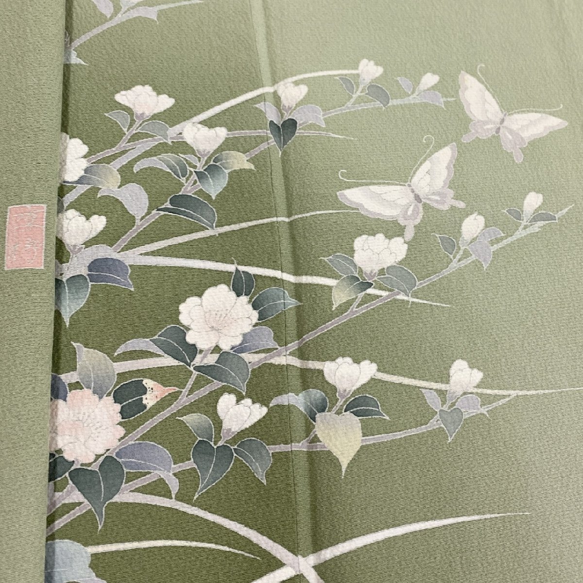 着物月花 作家物 手描き友禅 品のある花 訪問着 未使用品 正絹 共八掛 一つ紋 縫紋 ki6354拍卖