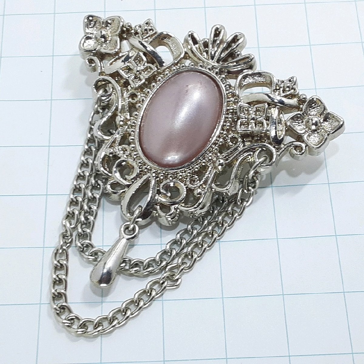 送料無料)ビンテージ☆パープル チェーンエンブレム☆アンティーク ブローチ A32239拍卖