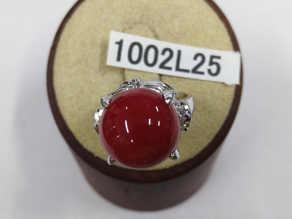 1002L25 本珊瑚 サンゴ 指輪ダイヤモンド付 刻印PT900 約11.0g拍卖