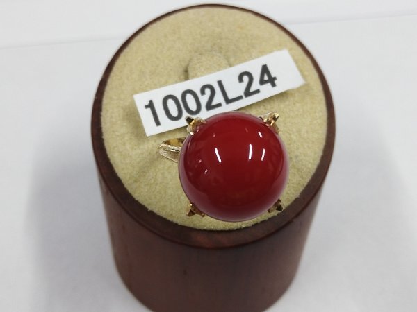 1002L24 本珊瑚 サンゴ 指輪 刻印K18 約7.0g拍卖