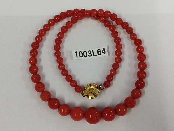 1003L64 本珊瑚 サンゴ ネックレス 刻印K14 約23.7g拍卖