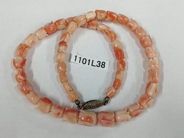 1101L38 本珊瑚 サンゴ ネックレス 彫刻品 約36.4g拍卖