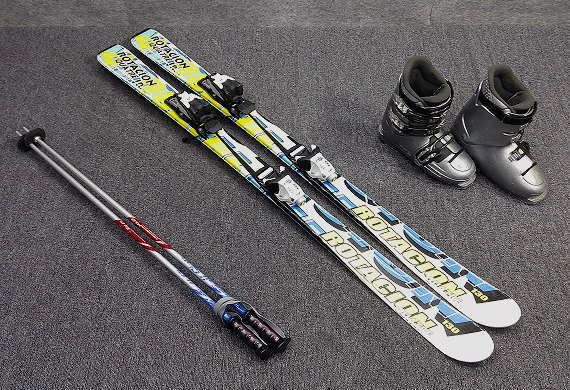 1971★ROTACION 130cm★中古3点セット/子供スキー/フロントバックルブーツ24cm/ストック95cm/メンテ済み/ビンディング設定(無料)拍卖