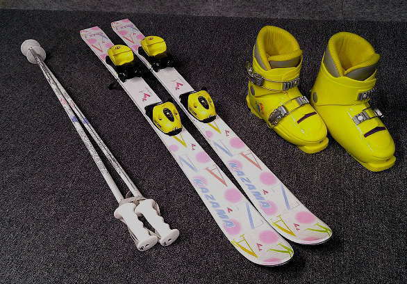 1969★カザマ SPAX 110cm★中古3点セット/子供スキー/フロントバックルブーツ22cm/ストック85cm/メンテ済み/ビンディング設定(無料)拍卖