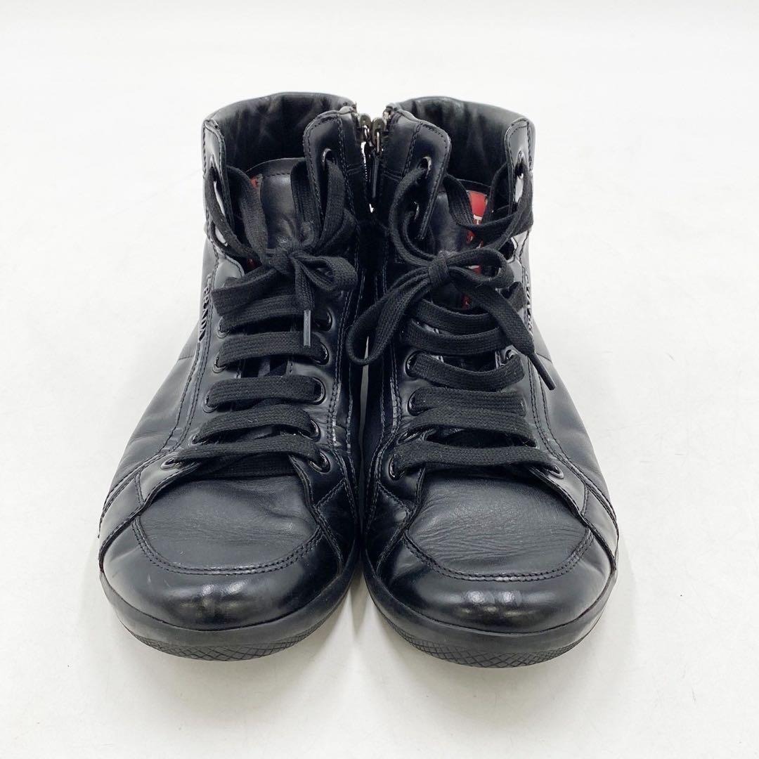 プラダ ブーツ ハイカット スニーカー 黒 ブラック拍卖