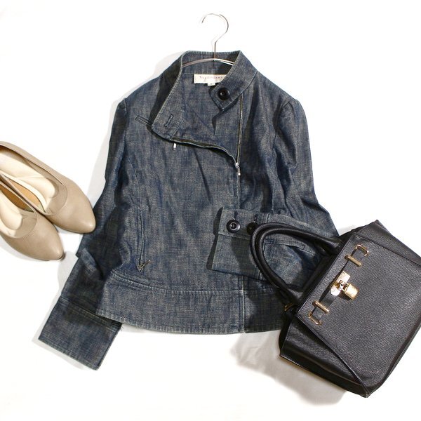 美品 JILLSTUART ジルスチュアート コットン100% ジップアップ デニムジャケット S 春 秋 合服 25D09拍卖