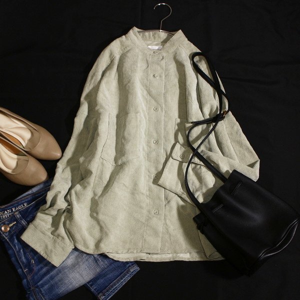 美品 ITEMS アーバンリサーチ ゆったり可愛い オーバーサイズ コーデュロイ シャツ F 春 秋 合服 25D09拍卖