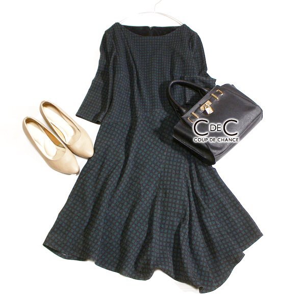 美品 COUP DE CHANCE クードシャンス 綺麗め イレギュラーヘム ストレッチ ワンピース 38号 M 春 秋 25D09拍卖
