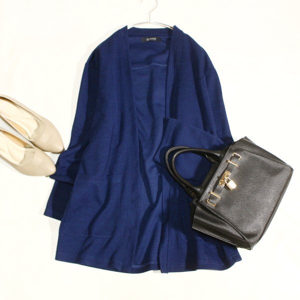 美品 nano universe ナノユニバース 厚め鹿の子ストレッチ ノーボタン カーディガン L 春 秋 合服 25C09拍卖