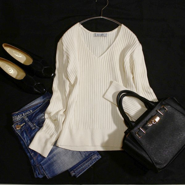 美品 nano universe ナノユニバース リブストレッチ ニット セーター F 秋 冬 25C10拍卖