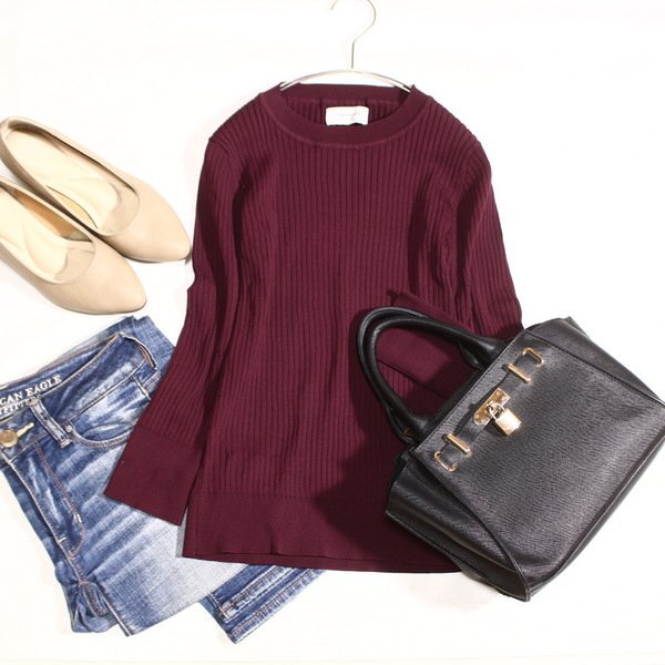 美品 Urban Research アーバンリサーチ 綺麗め細身 ワイドリブ ストレッチ ニット プルオーバー F 春 秋 25C10拍卖