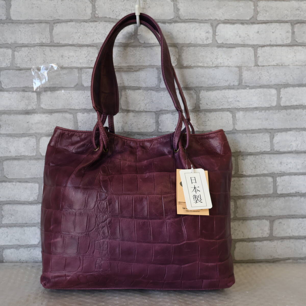 ◆未使用品*日本製*La Jiruma/ラジルマ*クロコ型押しレザー*ハンドバッグ*パープル◆拍卖