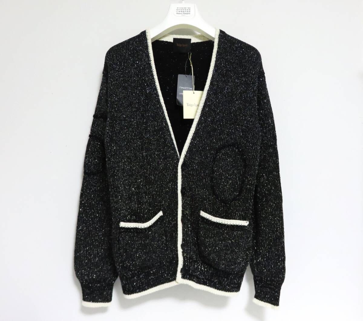 定価6.3万 新品 Taiga Igari Tear Drop Sparkle cardigan S ブラック コットン アクリル タイガ イガリ スパークル カーディガン TI026006A拍卖