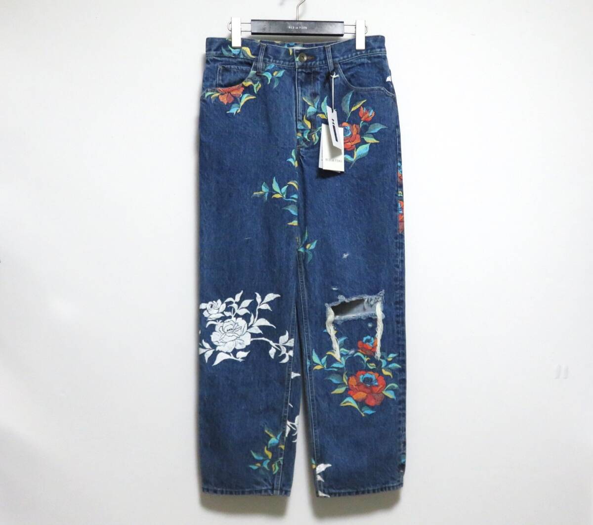 定価7.2万 新品 BED J.W. FORD Flower Denim Pants 0 日本製 ダメージ加工 ベッドフォード フラワーペイント デニム パンツ 拍卖