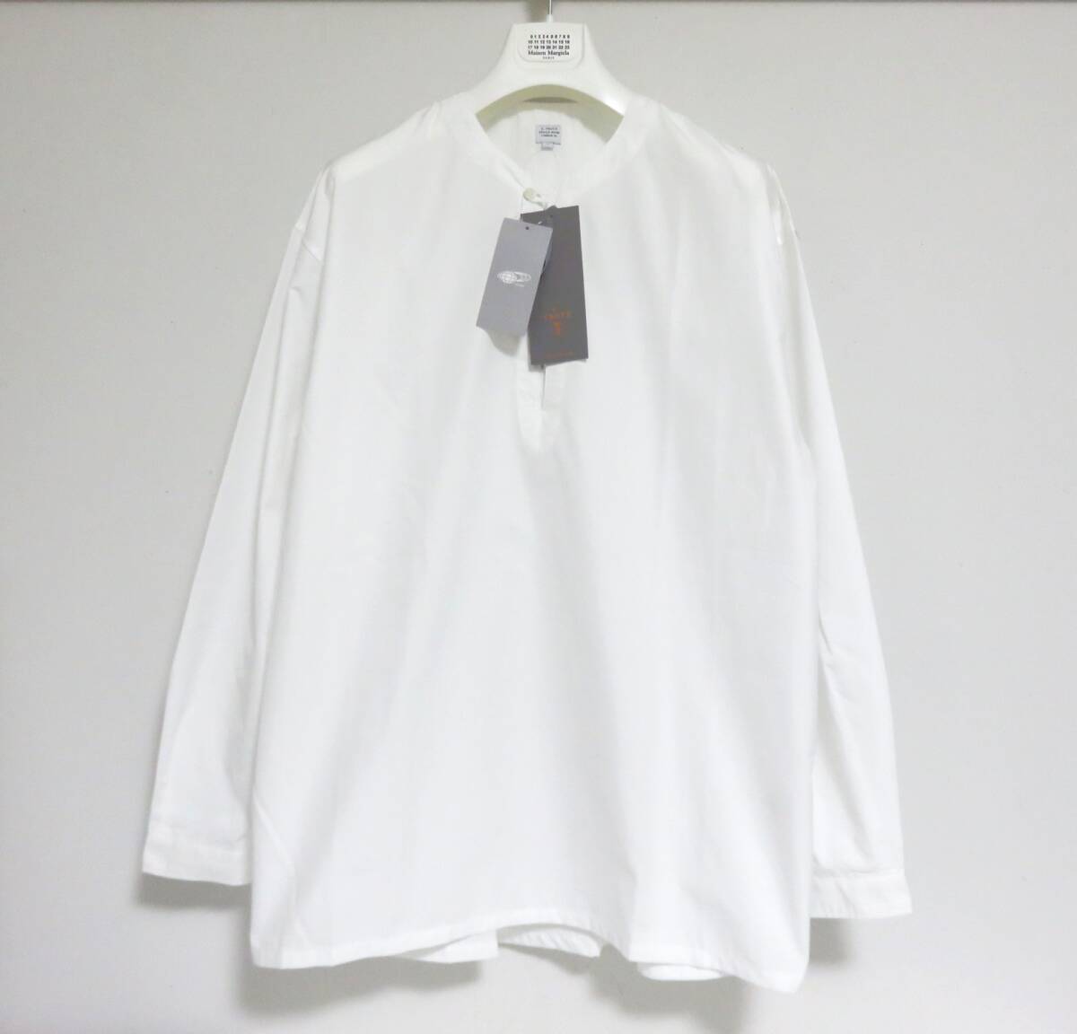 定価3.9万 新品 E. TAUTZ プルオーバー ガゼット シャツ M ホワイト 日本製 イートウツ 長袖 バンドカラー ノーカラー オーバーサイズ拍卖