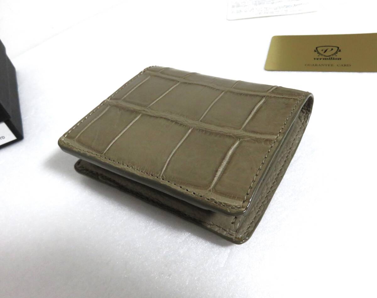 送料無料 定価9.9万 新品 vermilion CROCO SHORT WALLET グレー ベージュ ヴァーミリオン クロコダイル 二つ折り 財布 ウォレット拍卖
