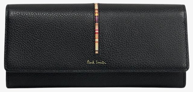未使用 ポールスミス 長財布 レザー ブラック マルチストライプ 黒 財布 メンズ レディース Paul Smith 【中古】拍卖
