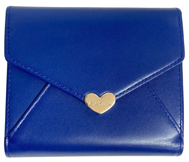 未使用 ポールスミス 財布 Wフック ハート ロゴ ブルー 青 レディース 財布 レザー 牛革 Paul Smith【中古】拍卖