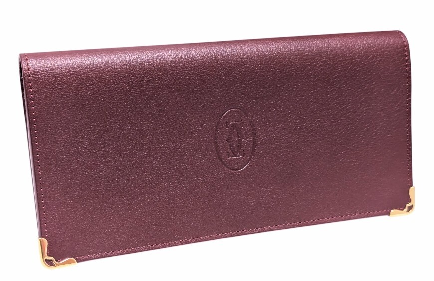 新品同様 カルティエ マスト 二つ折り 長財布 L3001362 バーガンティー ボルドー レザー Cartier 【中古】拍卖