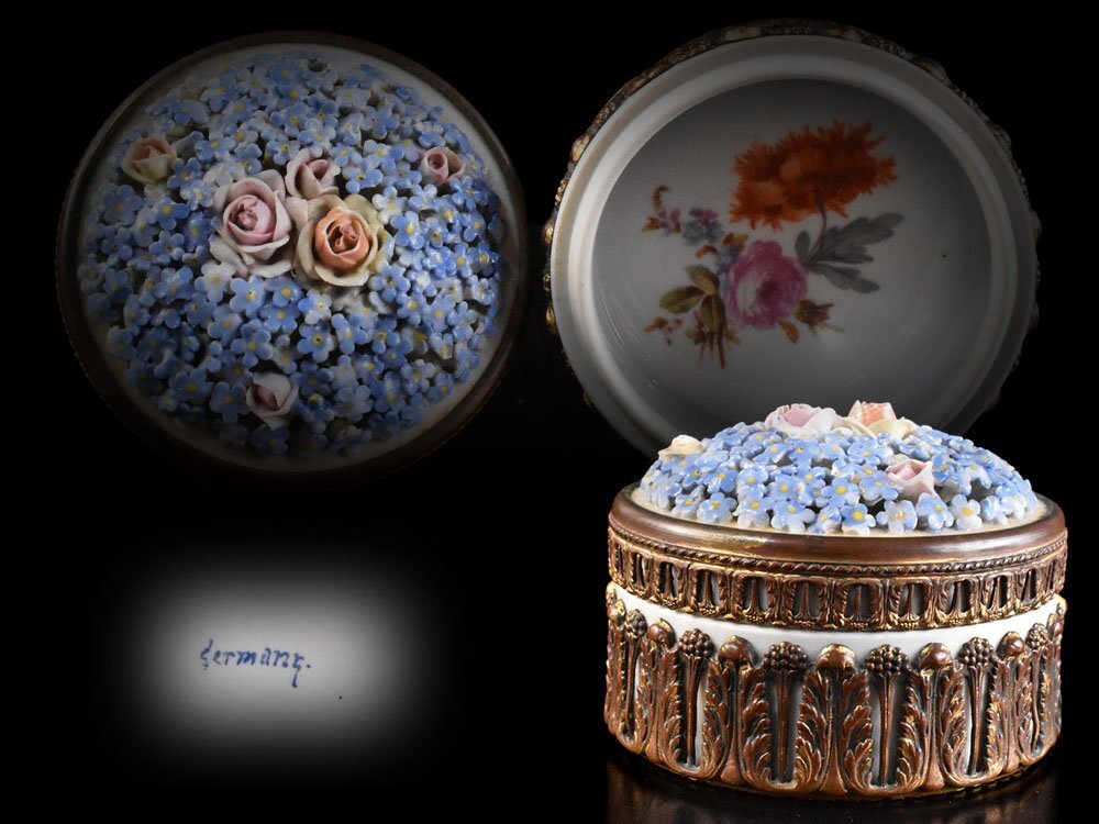 【雲】某コレクター買取品 ドイツ製 花装飾 蓋付 ジュエリーボックス 小物入 古美術品(elfinwareトリンケット)Y7149 OTcvbn拍卖