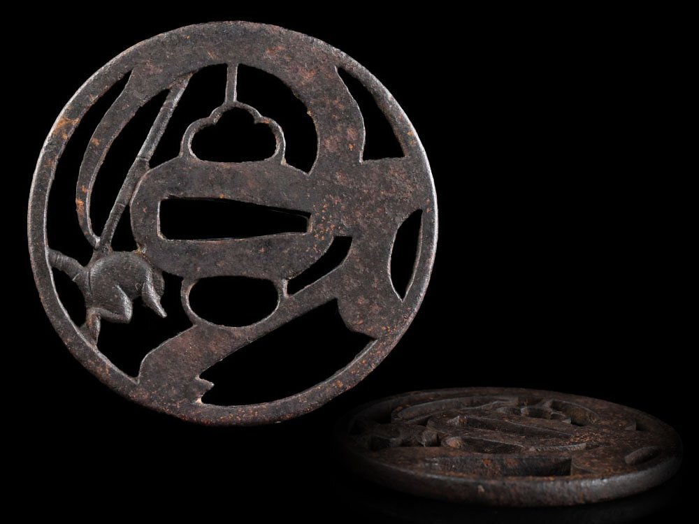 【雲】某収集家買取品 時代 猿図 地透 丸形 鍔 古美術品(鐔 刀装具 古鉄 日本刀 旧家蔵出)Y7180 LTcvbn拍卖