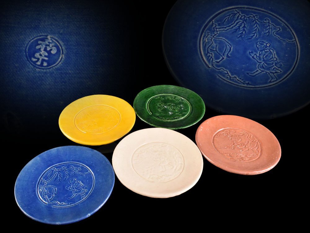 【雲】某名家買取品 川崎和楽 交趾 五色 十牛図 銘々皿 5客 15×15×1.5㎝ 在銘 古美術品(菓子皿 平皿)AY6207 LTvgy拍卖