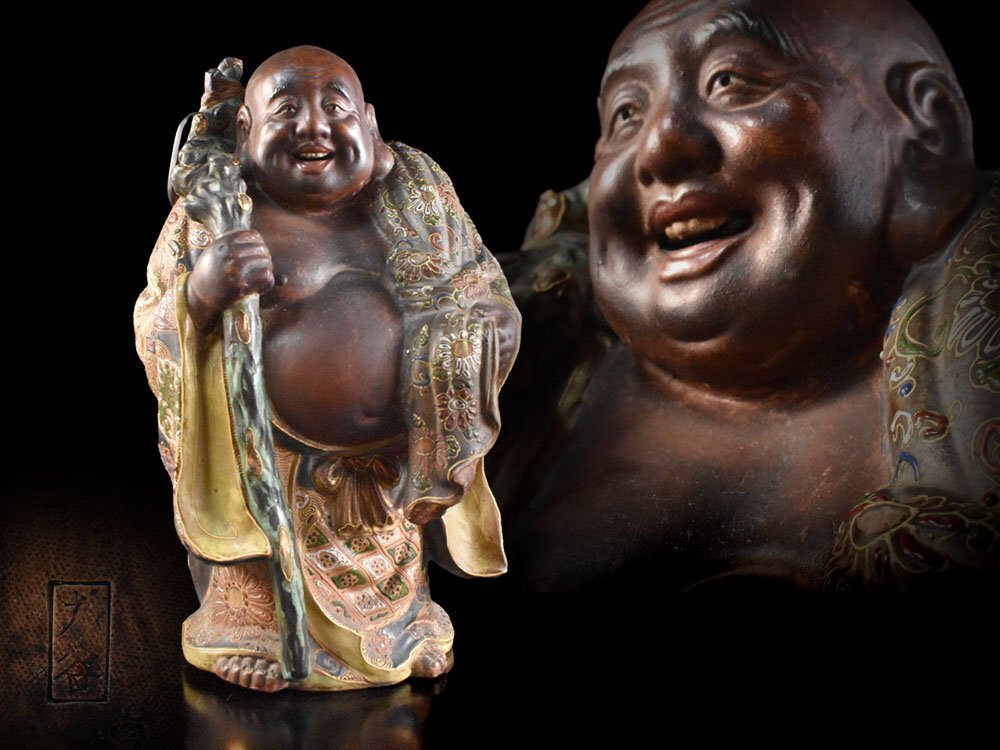 【雲】某名家収蔵品 古九谷 細密細工 色絵 金彩 布袋様 置物 在銘 古美術品(縁起物 七福神)Y7215 OTghju拍卖