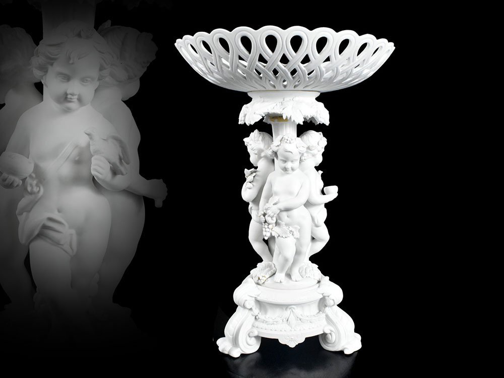 【雲】某有名資産家買取品 天使彫刻花台 飾台 高さ41.5cm 古美術品(Meissenマイセン置物オブジェ)CJ1671 UT2d4gf拍卖