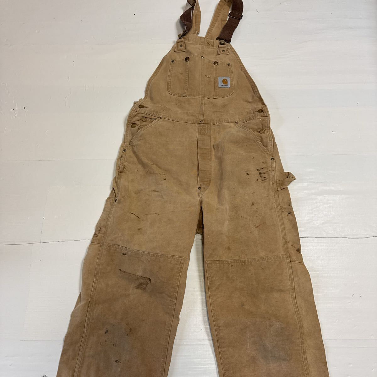 Carhartt ダックオーバーオール キャメル系 ワークペイント 生成り糸裾 カーハート WORKWEAR ダックオーバーオール拍卖