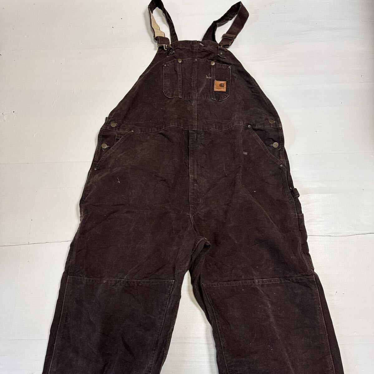 Carhartt R06 ダックオーバーオール ブラウン メキシコ製 46×32 カーハート オーバーオール ダブルニー ダックオーバーオール ワーク古着拍卖