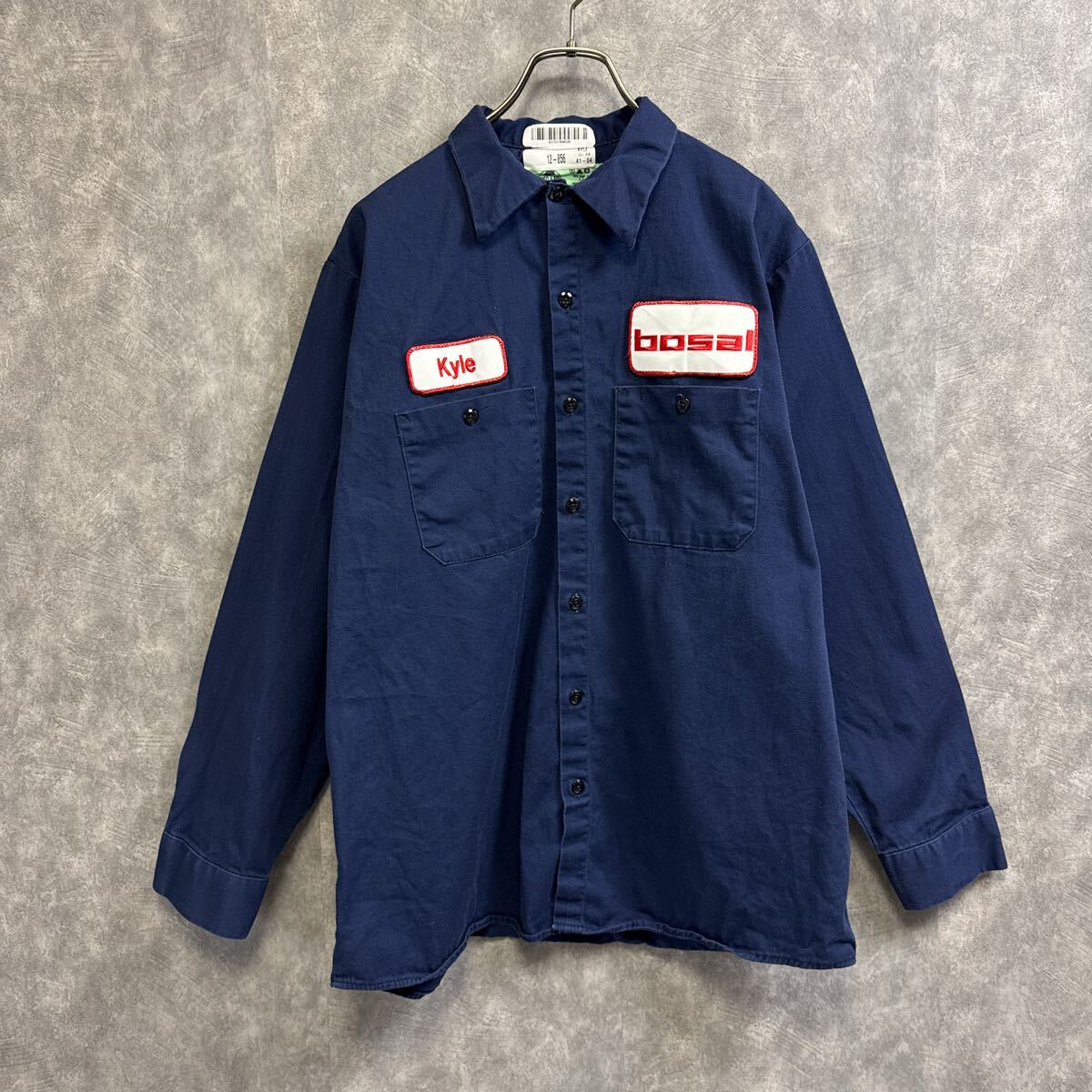 ワークシャツ ワッペン ネイビー RED KAP 長袖 長袖ワークシャツ 長袖シャツ 古着 ゆるダボビッグシルエット拍卖