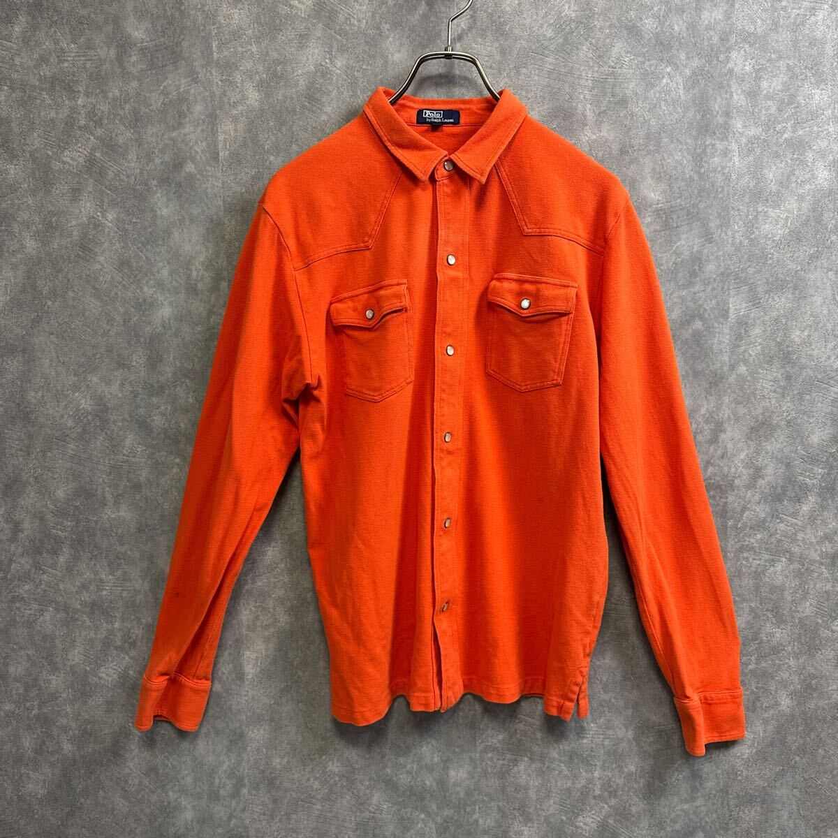 ラルフローレン ウエスタンシャツ 長袖シャツ 90s ヴィンテージ 鹿の子系素材 ゆるダボビッグシルエット古着拍卖
